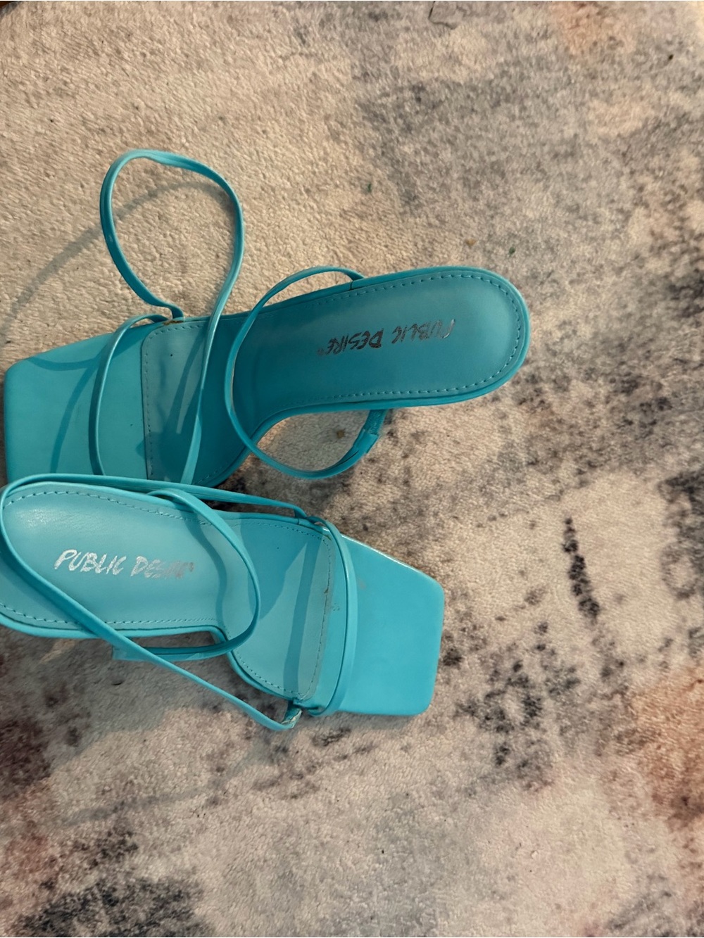 Public Desire Bright Turquoise Square-Toe Strappy Heels